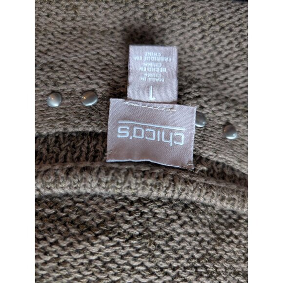 Chicos Brown Studded Knit Sweater Womens Size L Lightweight Pullover - Picture 5 of 8